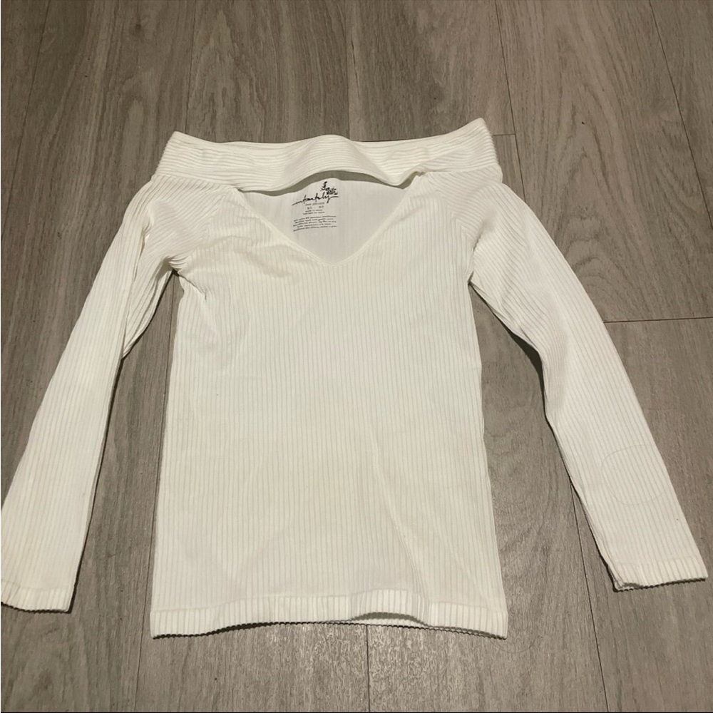 Free People Off-Shoulder Ribbed White Blouse